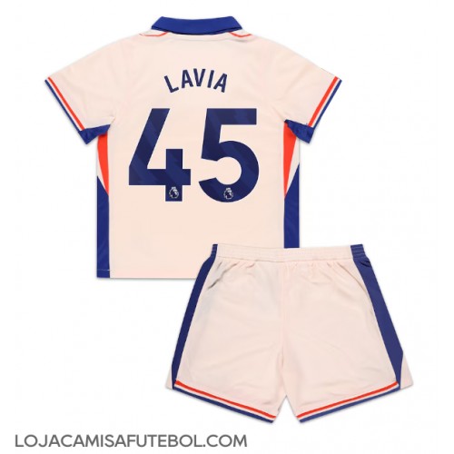 Camisa de Futebol Chelsea Romeo Lavia #45 Equipamento Secundário Infantil 2024-25 Manga Curta (+ Calças curtas)